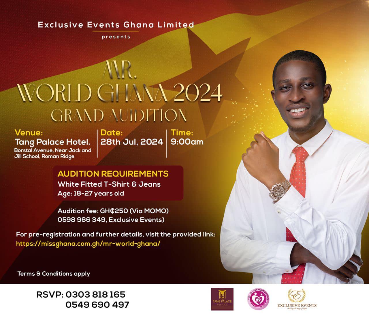 Auditions for Mr. World Ghana on July 28