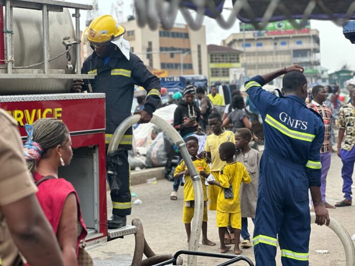 One hospitalised after fire collapsed textile shop at Lapaz Market