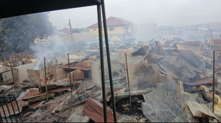 Blaze ravages Suame Post Office Market, destroying over 100 shops.